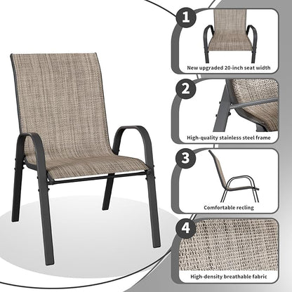 Patio Dining Chairs Set of 2, Outdoor Stackable Dining Chairs High Back, Patio Furniture for Backyard, Porch, Garden, Poolside (Brown)