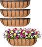 16'' Window Box Railing Planter with Coco Liner,4 Pack Horse Trough Planters Black Metal Hanging Flower Planters Basket for Porch Fence Patio Indoor Outdoor Lawn
