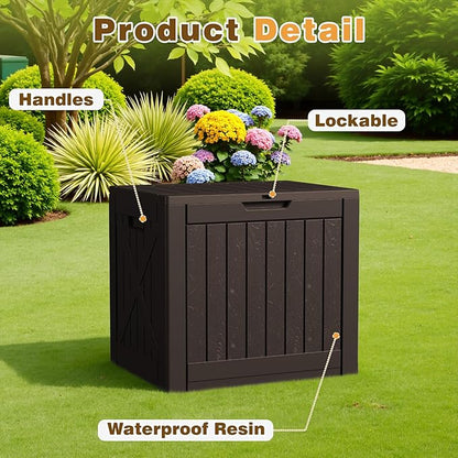Flamaker Resin Deck Box 40 Gallon Waterproof Outdoor Indoor Storage Box Imitation Wood Resin for Patio Furniture Garden Tools and Pool (Deep Brown)