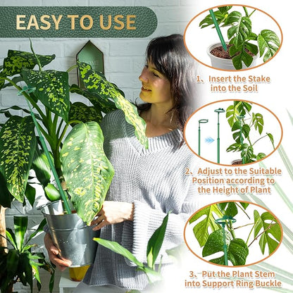 Telescoping Plant Stakes,3Pcs 17.9In to 42.3In Adjustable Monstera Plant Support Orchid Sticks with Clips, Plant Sticks Support Tall for Monstera,Orchids,Tomatoes,Vines & Indoor Outdoor Plants