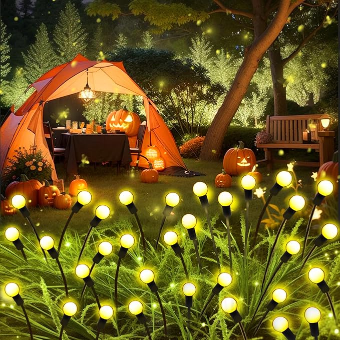 Solar Garden Lights Outdoor, 6 Pack 60 LED Solar Firefly Lights Waterproof, Sway by Wind, Swaying Light for Yard Patio Backyard Garden Planter Flower Bed Pathway Outdoor Decoration (Warm White)
