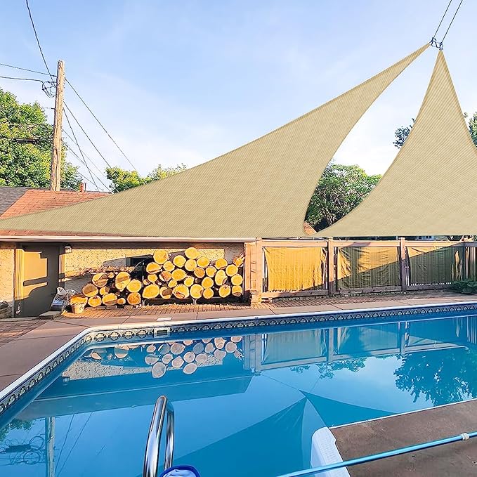 E&K Sunrise 16' x 16' x 16' Sun Shade Sail Triangle Canopy Shade Cover UV Block for Patio Backyard Garden Outdoor (Sand)