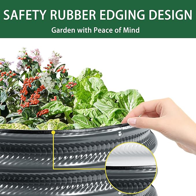 2 Pcs 2x2X1 ft Galvanized Raised Garden Bed with Embossed Leaf Vein Pattern, Light Green Metal Round Outdoor Planter Box for Vegetables, Fruits, Flowers & Herbs