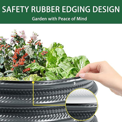 2 Pcs 2x2X1 ft Galvanized Raised Garden Bed with Embossed Leaf Vein Pattern, Light Green Metal Round Outdoor Planter Box for Vegetables, Fruits, Flowers & Herbs