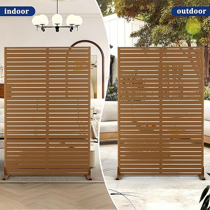 FENCY Outdoor Privacy Screen, 72" H×47" W Metal Privacy Screen, Outdoor Freestanding Privacy Screen & Panels for Deck Patio Balcony(Brown-Louvered)