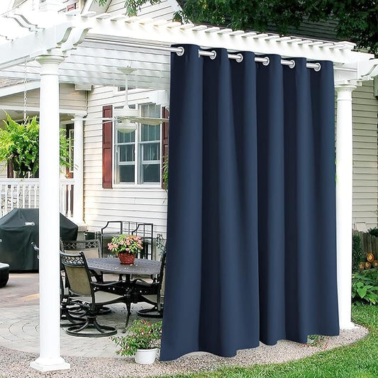 RYB HOME Outdoor Curtains for Patio Waterproof Block Sunlight Thermal Insulated Privacy Assured Thick Outside Curtains for Porch, Gazebo, Pergola, W84" x L95", Navy Blue, 1 Panel