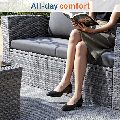 Wisteria Lane 5 Piece Patio Furniture Set, Wicker Outdoor Patio Conversation Furniture Set, All Weather Outdoor Patio Sofa with Cushion and Glass Table, Dark Grey