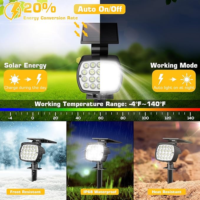 Kaxiida Solar Lights Outdoor Waterproof - 2025 Upgrade 3 Level Ultra Bright Spot Lights Uplights, LED Landscape Spotlight for Tree, Pathway, Wall, Adjustable Solar Panel Auto On/Off