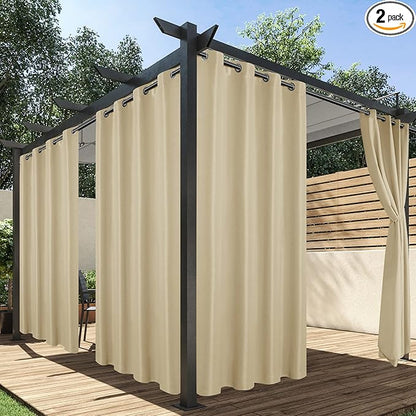 HolidayIdeas Outdoor Curtains for Patio Waterproof, 2 Panels - 84 x 120 Inch - Privacy Protection & Light Filtering Curtains Grommet Outside Curtains for Porch, Gazebo, Pergola, Backyard (Cream)
