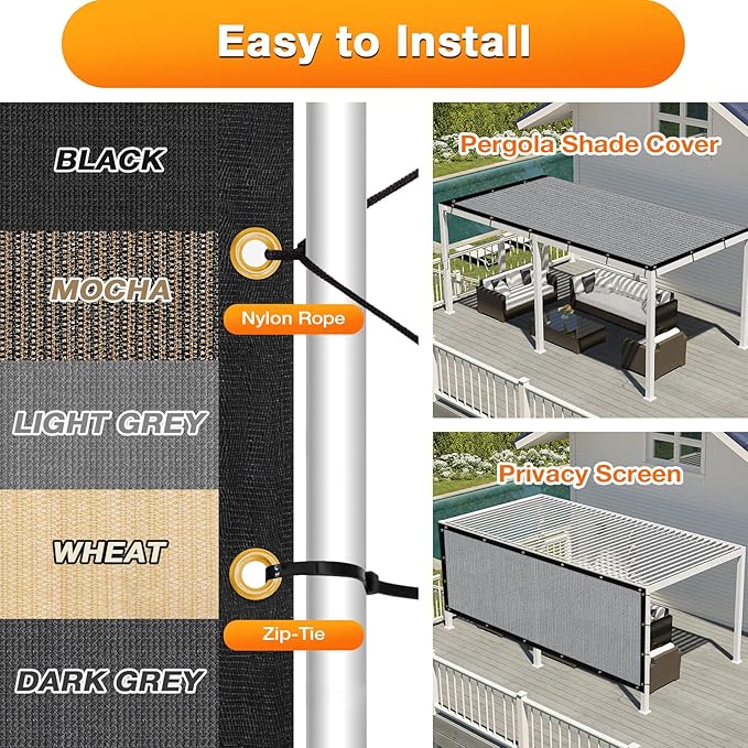 Artpuch Outdoor Pergola Shade Cover 17x21 FT Sun Shade Cloth with Grommets Light Grey 90% UV Protection Canopy Patio Privacy Screen (Customized Available)