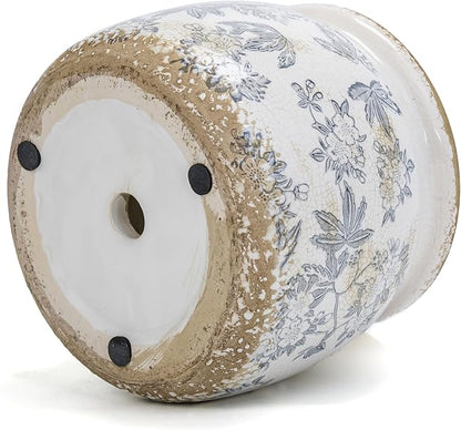 Vintage Ceramic Ice Crack Flower Pot with Drainage Holes, Country Rustic Planters for Indoor and Outdoor,Tuscan Decor,Home,Living Room, Garden Decor, Gardening Gift (Farmhouse)