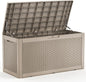 ROJIK Outdoor Storage Housing Deck Box - Waterproof Patio Furniture, Garden Tools, Cushions, Pool Accessories Storage Bench with Lockable Lid and Side Handles (Grey 110 Gal)