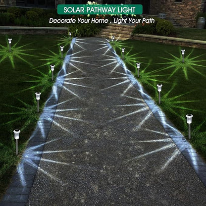 Solar Lights Outdoor, 15 Pack Waterproof Stainless Steel Solar Stake Lights for Pathway Garden Yard Path Walkway Driveway Lawn Patio Outside Decor, Cool White