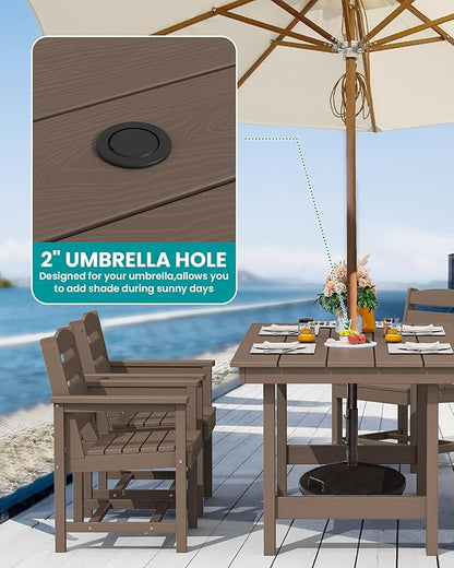 SERWALL Patio Dining Sets for 10 Person, HDPE Dining Set with 2 Tables, 8 Armless Chairs and 2 Armed Dining Chairs, Coffee
