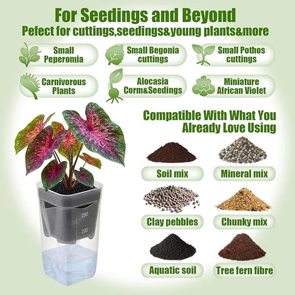 LemonRoad 20 Pack 2.5" Small Self Watering Pots for Indoor Plants with 20 Plant Label Mini Clear Plastic Planters with Water Level and Drainage Holes for Propagation, Succulents, and African Violet