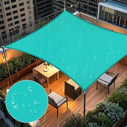 Artpuch Waterproof Sun Shade Sail, 10'x13' Turquoise Rectangular, UV Resistant Rain Canopy, Curved Edges Shade Cloth for Outdoor Patio, Deck, Yard