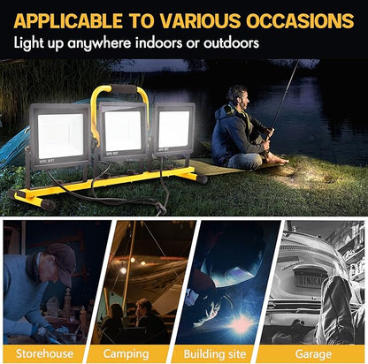 22000 Lumen Work Lights with Stand, 2 Adjustable Head LED Work Light, with Adjustable and Foldable Tripod Stand, Waterproof Lamp with Individual Switch with 6500 Kelvin Color Temperature