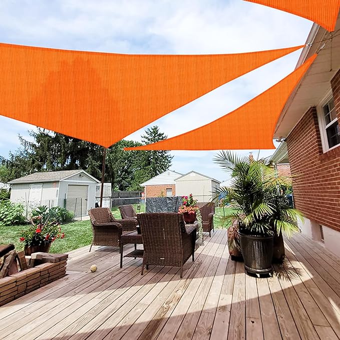 Patio Paradise 15' x 15' x 15' Sun Shade Sail Triangle Canopy Shade Cloth Fabric Sunlight Block Patio Pergola Cover HDPE Deck Awning for Outdoor Backyard Roof Shading, Orange
