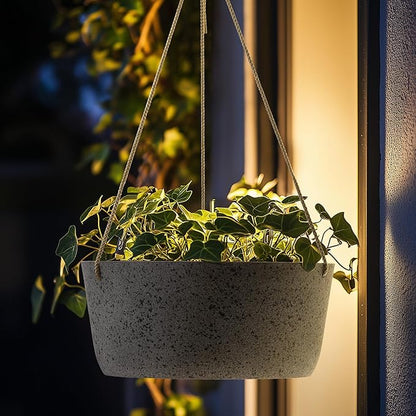 La Jolie Maison Large Hanging Planters - 12 Inch Outdoor Flower Pots, Rock Gray Hanging Garden Planters Set of 2