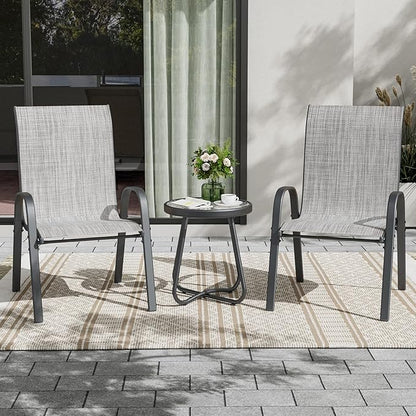 UDPATIO Patio Chairs Set of 2, Stackable Outdoor Dining Chairs with High Back, Breathable Textilene Fabric Outdoor Chair All Weather, 350LBS Capacity for Garden, Backyard (Light Grey)