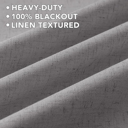 H.VERSAILTEX Linen Curtains 100% Blackout Curtains for Bedroom 84 inch Long Full Light Blocking Nature Linen Blended Window Curtains for Living Room Nickel Grommet (2 Panels, Heathered Dove)