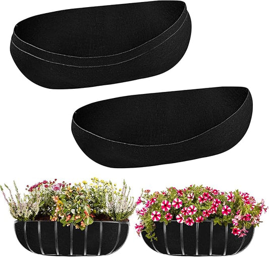 3PCS 24 Inch Planter Basket Liners Fabric Window Box Liners Felt Trough Planter Liner Replacement Black Flower Basket Liner Non-Woven Hanging Plant Liner for Planters Garden Fence - Avoid Bird Nesting