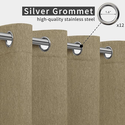 Easy-Going Linen Look Outdoor Curtains Waterproof Windproof Porch Curtains, Soft Thicken Outdoor Privacy Curtains for Patio, Gazebo, Grommet Top and Tab Bottom Drape, 1 Panel, 110x84 inch, Khaki