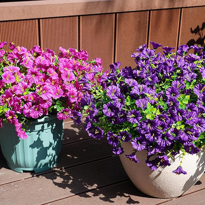 Artificial Flowers for Outdoors, UV Resistant Fake Silk Morning Glory, Realistic Faux Plants for Outside Porch Patio Window Box Hanging Planter (16, Purple Fuchsia)