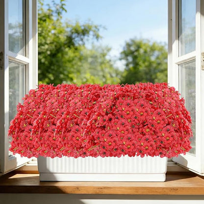60 Pack Artificial Flowers for Outdoor Indoor Fake Plants, Faux Silk Flowers for Outdoors Outside Front Porch Hanging Planter Window Box Garden Spring Decoration(Red)