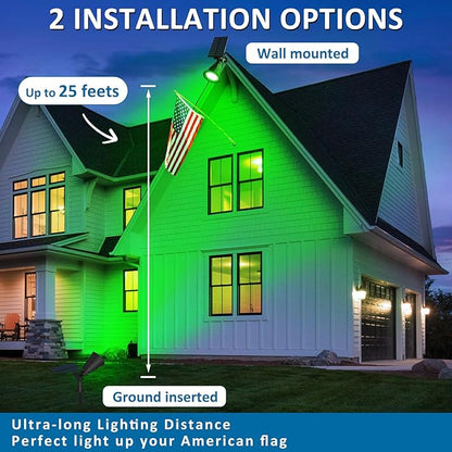 T-SUNUS Green Solar Spot Lights Outdoor 2 Pack, IP65 Waterproof Garden Spotlights Auto On/Off for St Patricks Day Halloween Christmas, Security Landscape Spotlight for Tree Patio Yard Driveway Pond
