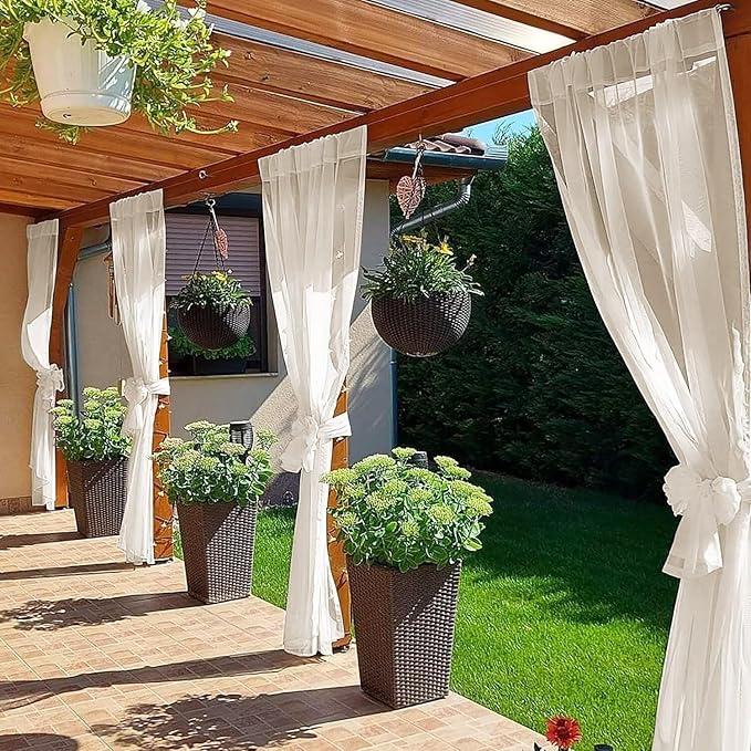 SpaceDresser Waterproof Outdoor Sheer Curtains for Patio - 2 Panels Rod Pocket Indoor Voile Sheer Curtain for Living Room,52W x 108L inch, Ivory