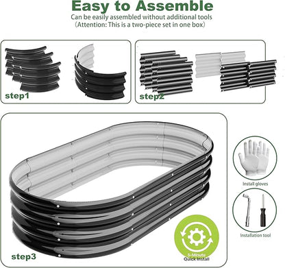 4x2x1ft-2pcs-Oval Raised Garden Bed Kit, Galvanized Planter Garden Boxes Outdoor, Metal Raised Garden Beds for Vegetables,Fruits, Flower,Black