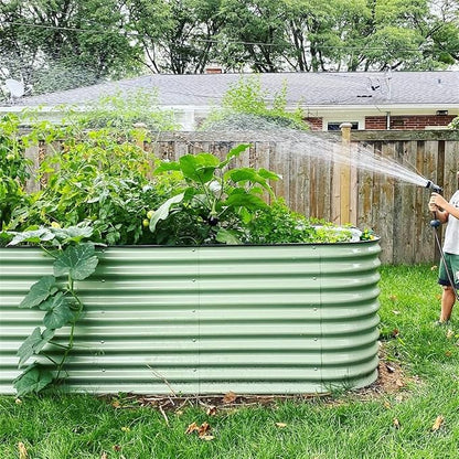 32" Extra Tall Raised Garden Bed Kits, 4 x 8 x 2.7ft Raised Planter Box Outdoor, 2.5 x 9.5 x 2.7ft Deep Root 10 in 1 Modular Metal Raised Beds for Gardening Vegetables Flowers Fruits - Olive Green