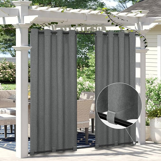 Easy-Going Linen Look Outdoor Curtains Waterproof Windproof Porch Curtains, Soft Thicken Outdoor Privacy Curtains for Patio, Gazebo, Grommet Top and Tab Bottom Drape, 1 Panel, 54x84 inch, Dark Grey