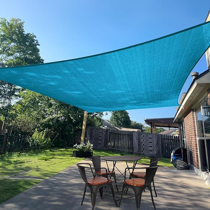 SUNLAX Sun Shade Sail 7' x 13' Turquoise Blue Rectangle Canopy Sail Shade Cover UV Block Permeable Sunshade Outdoor for Patio Backyard (We Make Custom Size)