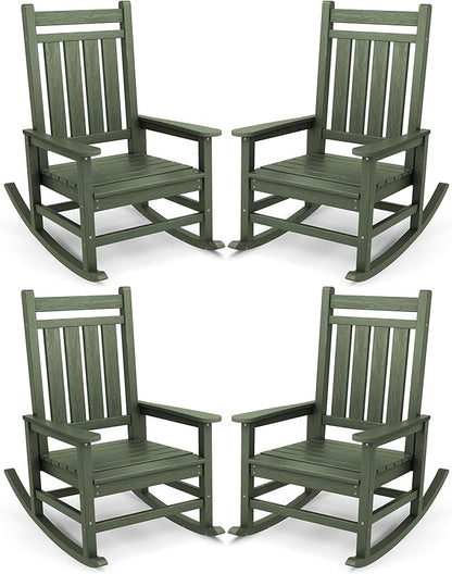 SERWALL Oversized Outdoor Rocking Chair Set of 4, HDPE Rocker for Adults, Patio Rocking Chairs for Porch, Avocado Green