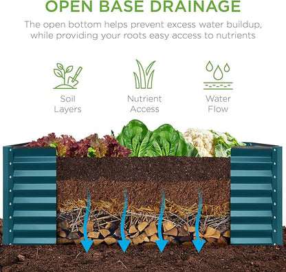 Best Choice Products 4x2x2ft Outdoor Metal Raised Garden Bed, Deep Root Planter Box for Vegetables, Flowers, Herbs, and Succulents w/ 119 Gallon Capacity - Peacock Blue