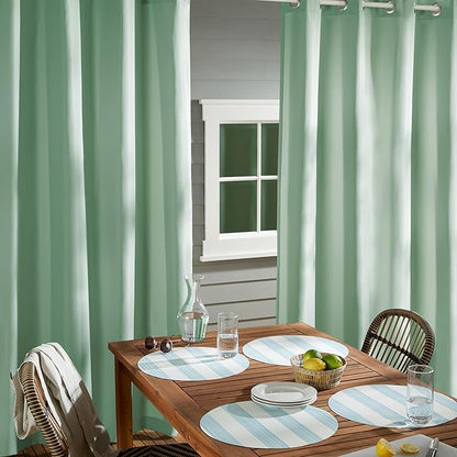 TOWN & COUNTRY BASICS Cabana Solid Heavyweight Indoor Outdoor Curtains, Light Filtering Opacity with Grommet Top, Water Repellent, 2-Pack Set, 54"x96", Seafoam