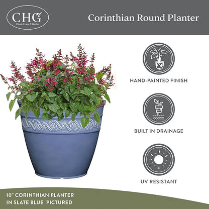 Classic Home and Garden Corinthian Resin Planter Pot - Outdoor & Indoor Plant Pot - Round Planter for Plants & Flowers (13" Ivory Ash, Pack of 1)