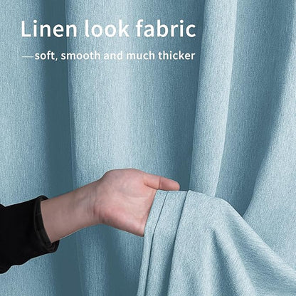 Easy-Going Linen Look Outdoor Curtains Waterproof Windproof Porch Curtains, Soft Thicken Outdoor Privacy Curtains for Patio, Gazebo, Grommet Top and Tab Bottom Drape, 1 Panel, 54x84 inch, Sky Blue