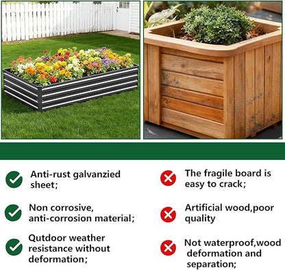 Vengarus 8x4x1FT (2 Pack) Galvanized Raised Garden Bed Kit, Outdoor Metal Planter Box for Vegetables, Rectangular Steel Container, Easy Assembly (Black)
