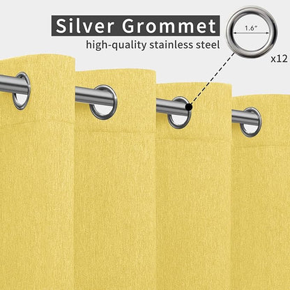 Easy-Going Linen Look Outdoor Curtains Waterproof Windproof Porch Curtains, Soft Thicken Outdoor Privacy Curtains for Patio, Gazebo, Grommet Top and Tab Bottom Drape, 1 Panel, 110x84 inch, Yellow