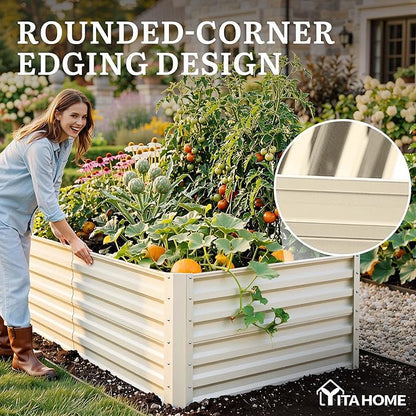 YITAHOME 6x3x2ft Large Raised Garden Bed Kit, Galvanized Metal Planter Box with Gloves, Support Rod, Outdoor Above Ground Planters for Plants Vegetables Flowers, Cream Yellow