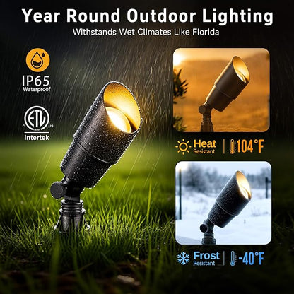 Gardenreet LED Spot Light Outdoor - Die-Cast Brass 12V Uplighting Waterproof, Low Voltage Landscape Lights Metal, Black for Fence Fountain with Daytime White MR16 Replaceable Bulbs (12 Pack)