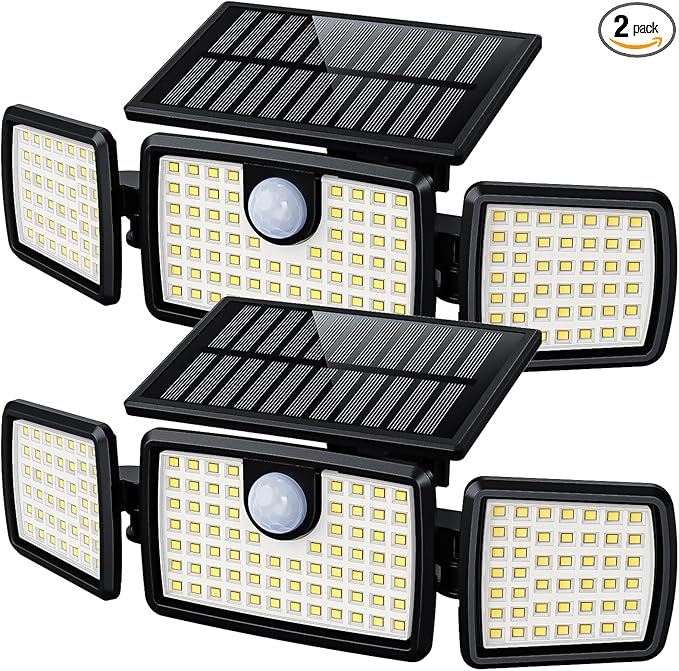 MIHANI Solar Flood Lights Outdoor, 2500LM Motion Sensor Security Lights with 270° Wide Angle, IP65 Waterproof, 3 Heads Solar Outdoor Lights for Patio, Yard, House, Garage (Non-Remote, 2 Pack)
