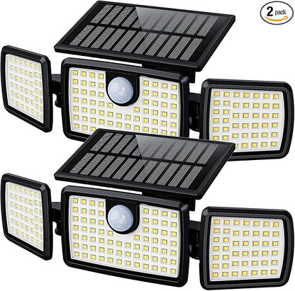 MIHANI Solar Flood Lights Outdoor, 2500LM Motion Sensor Security Lights with 270° Wide Angle, IP65 Waterproof, 3 Heads Solar Outdoor Lights for Patio, Yard, House, Garage (Non-Remote, 2 Pack)