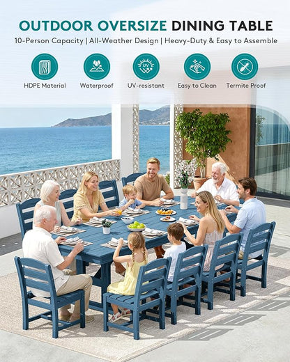 SERWALL Outdoor Dining Chairs Set of 4, All-Weather HDPE Patio Chair with 19.7" Widened Seat, for Backyard, Garden, Blue