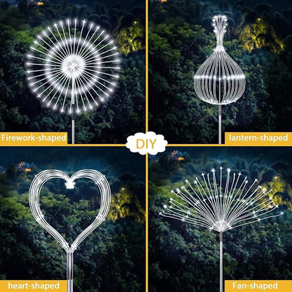JJGoo Solar Firework Lights, 2 Pack 120 LEDs 2 Lighting Modes Solar Garden Lights Outdoor Waterproof for Yard Patio Walkway Pathway Party Wedding Christmas Decorative- Cool White