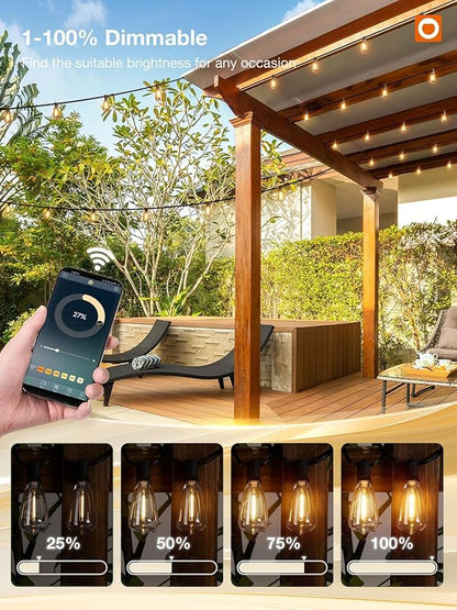 addlon 96FT Smart Outdoor String Lights, Dimmable Patio Lights with 30 Waterproof LED Edison Bulbs, String Lights for Outside Work with APP Control, Music Sync Outdoor Lights for Bistro Backyard Party