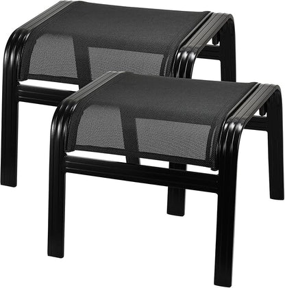 Patio Footstools Outdoor Foot Rest Aluminum Patio Ottomans Portable Seat Wicker Furniture Stackable Ottoman 2 Pieces Black